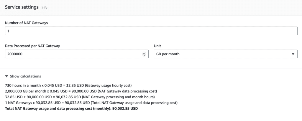Example of AWS NAT Gateway Pricing